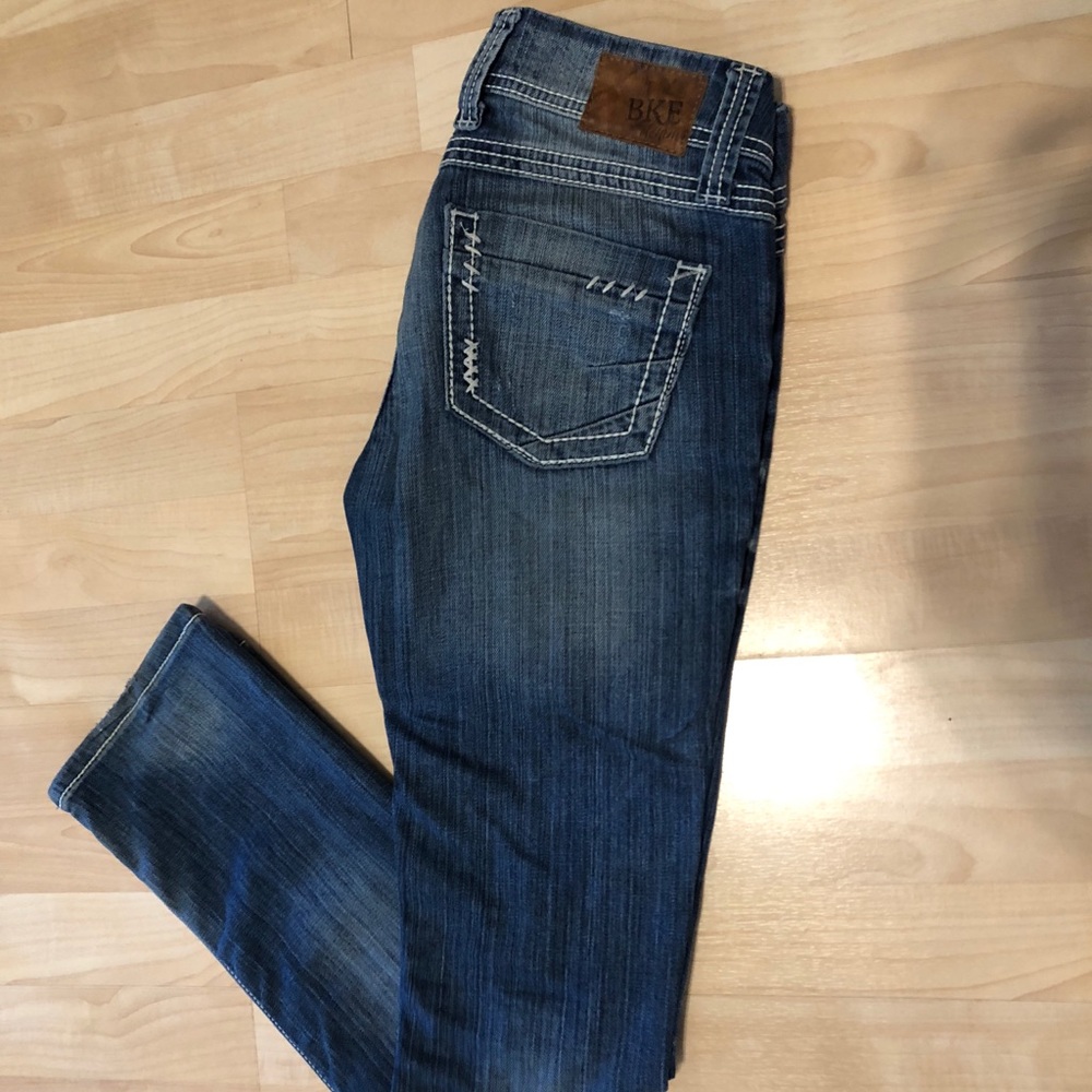 BKE distressed/stitched skinny jeans